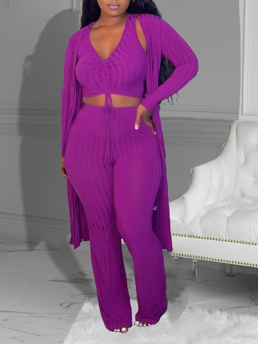 LW Crop Top Ruched Drawstring Three Piece Pants Se
