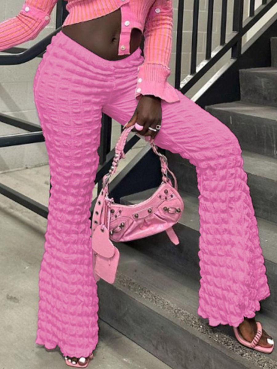 LW Mid Waist Waffle Knit Flared Pants