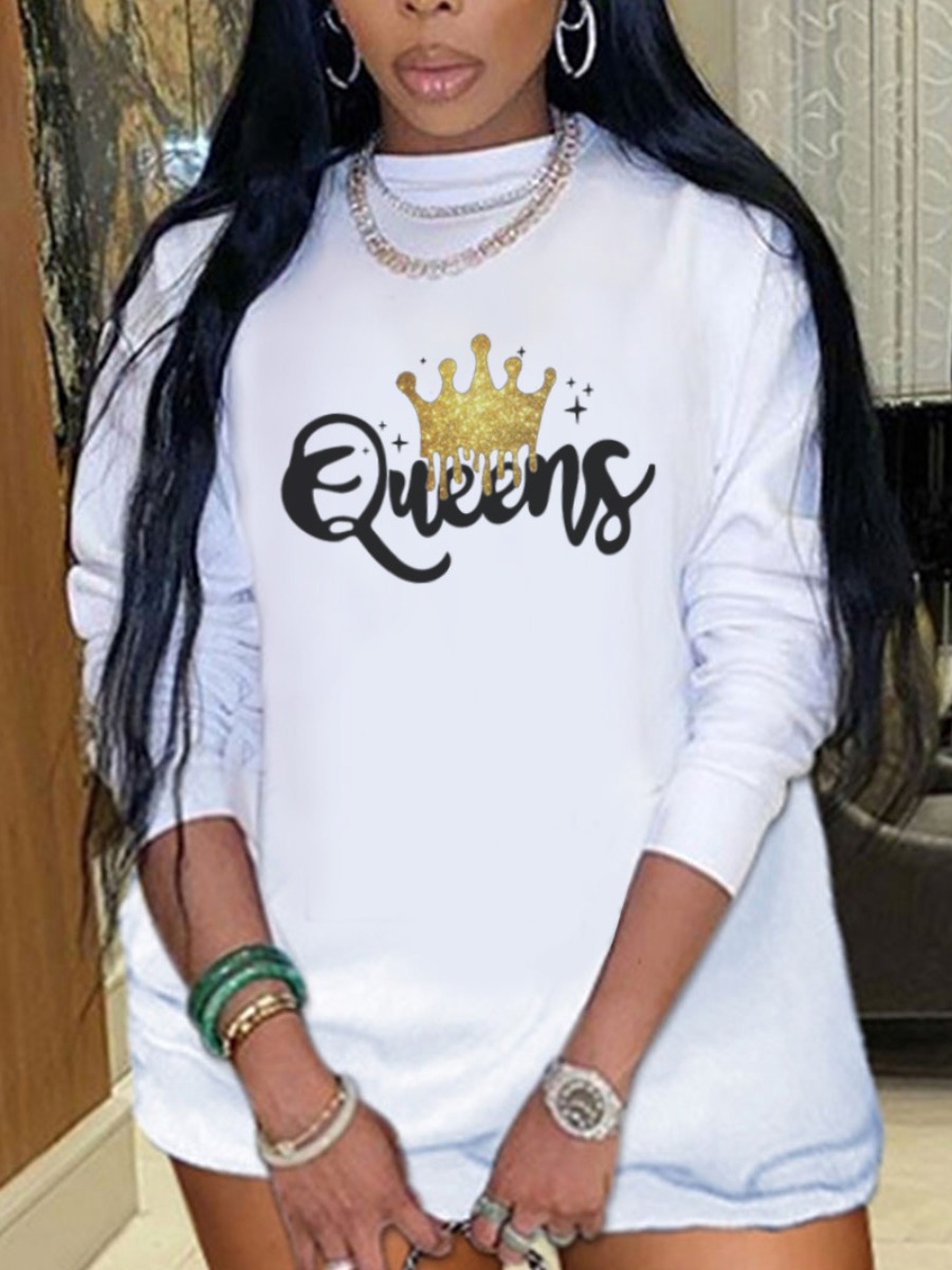 LW Plus Size Crown Queen Letter Print Sweat Dress