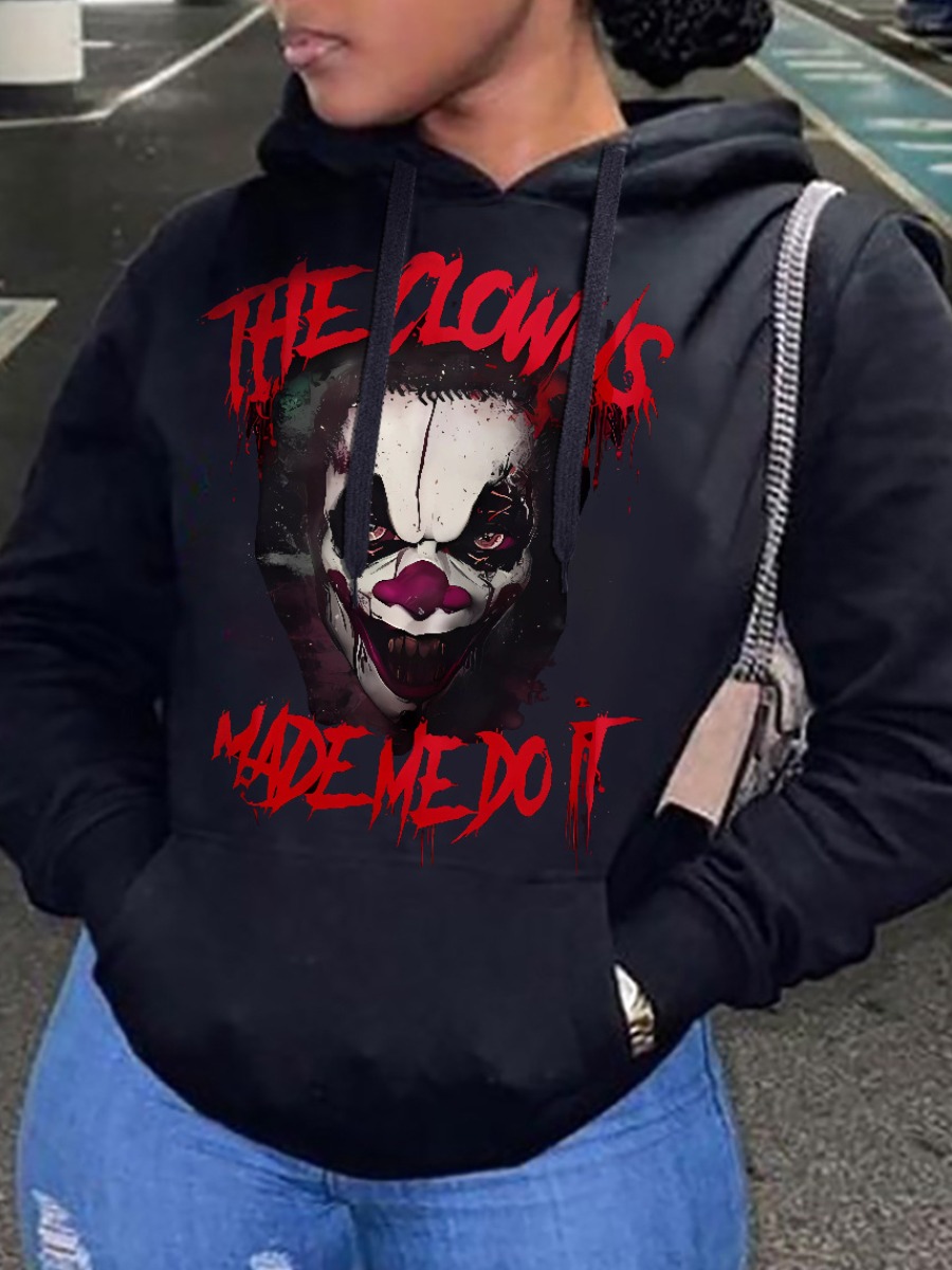 LW Plus Size Halloween Clown Letter Print Kangaroo Pocket Hoodie