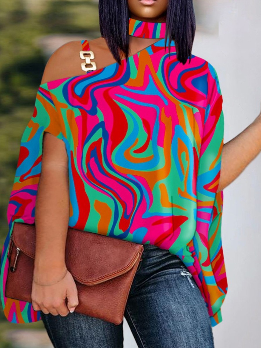 LW Plus Size Mixed Print Chain Decor Cut Out T-shirt