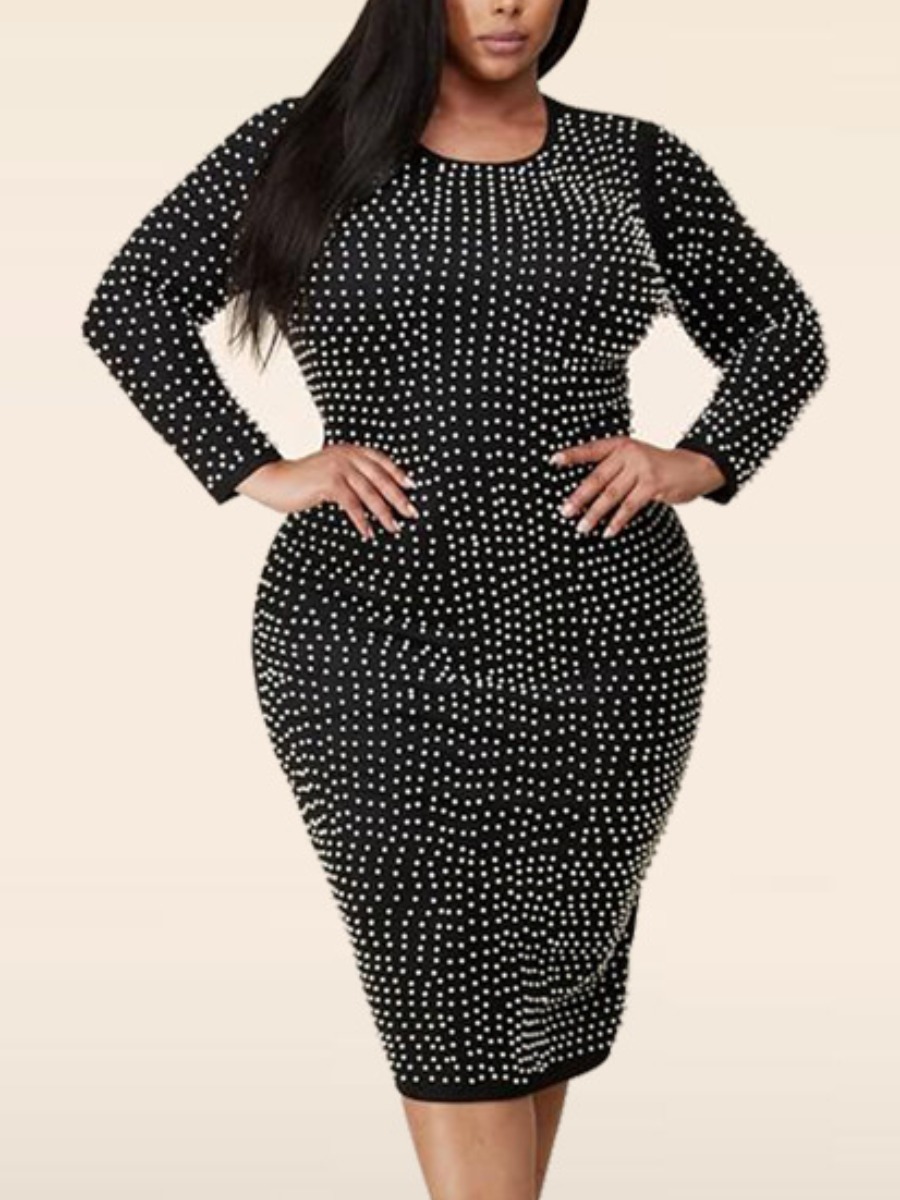 LW Plus Size Pearl Decor Slit Bodycon Dress 2X