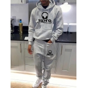 LW Men Letter Print Kangaroo Pocket Design Tracksu