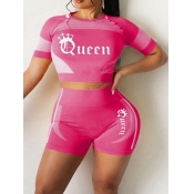 LW Plus Size Crop Top Queen Letter Print Shorts Se