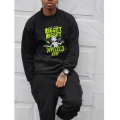 LW Men Cartoon Letter Print Kangaroo Pocket Sweats