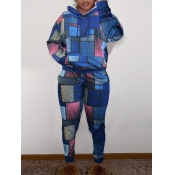 LW Plus Size Mixed Print Kangaroo Pocket Tracksuit