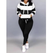 LW Plus Size Hooded Collar Striped Tracksuit Set