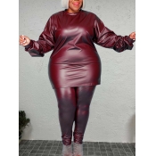 LW BASICS Plus Size Faux Leather Round Neck Skinny