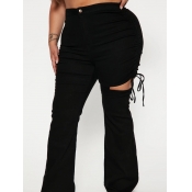 LW Plus Size Ripped Drawstring Flared Jeans