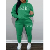 LW Plus Size Letter Print Kangaroo Pocket Tracksui