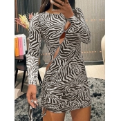 LW SXY Zebra Striped Cut Out Drawstring Bodycon Dr