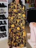 LW Plus Size Chain Print Pocket Design Loose Dress