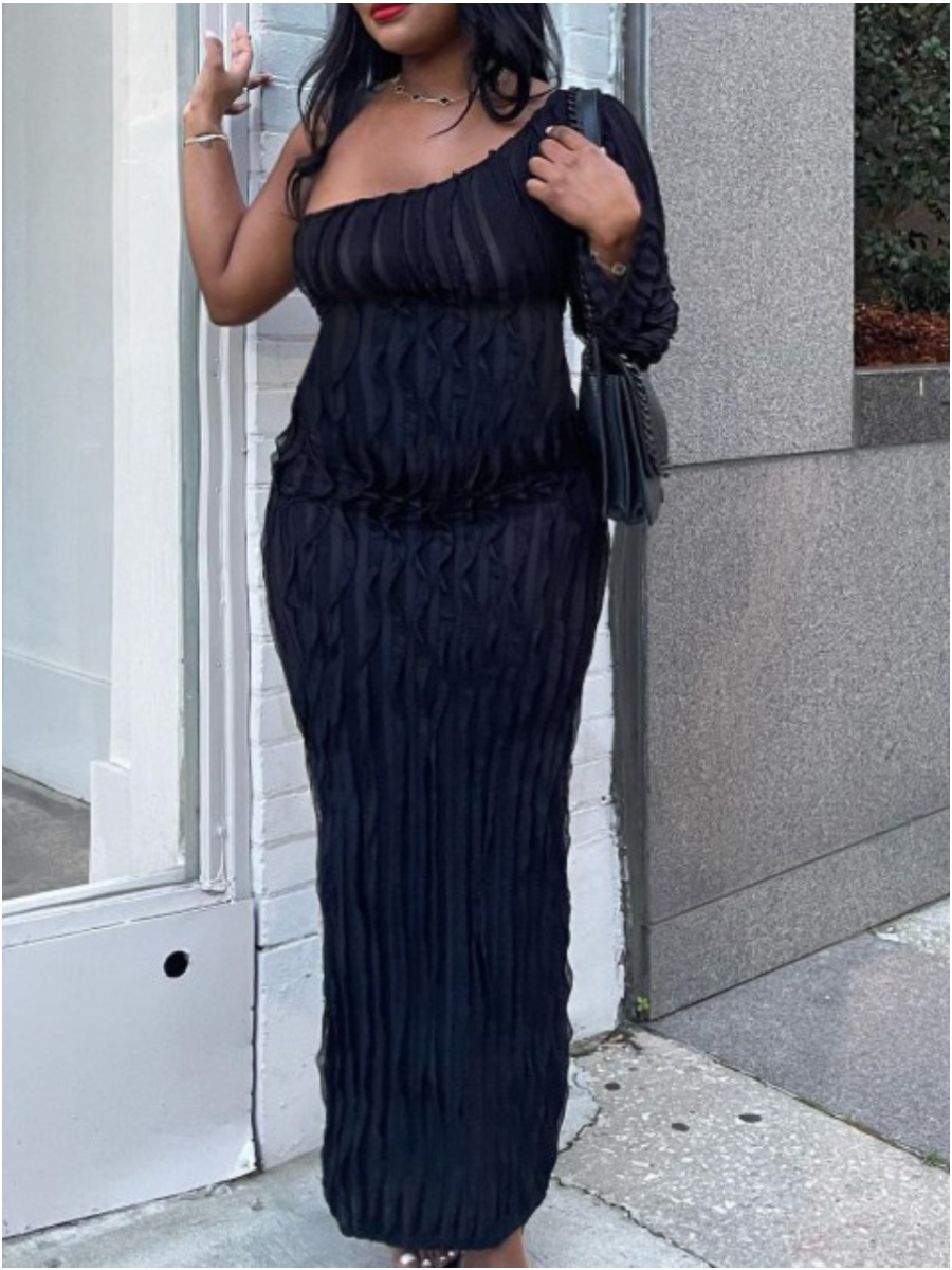LW SXY Plus Size One Shoulder Waffle Knit Bodycon Dress