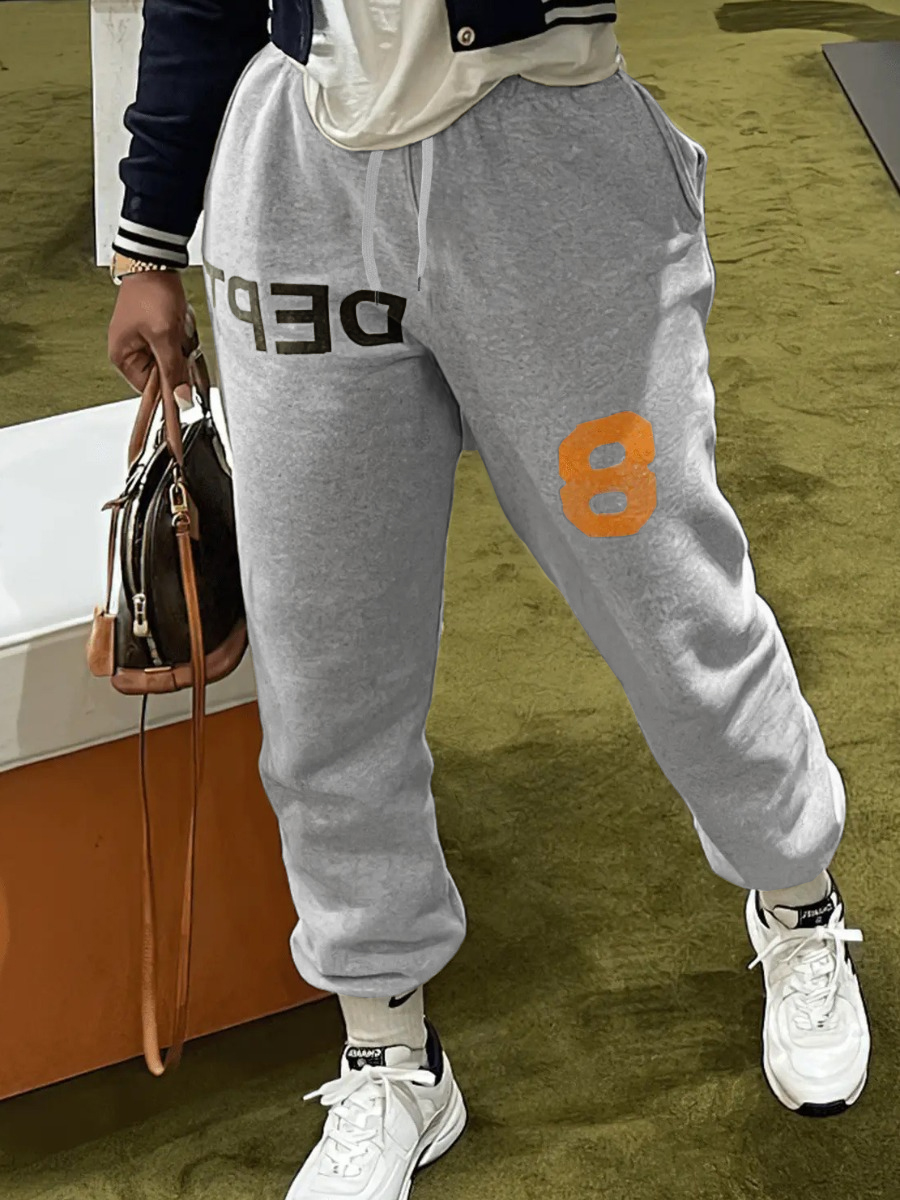 LovelyWholesale Letter Print Drawstring Sweatpants Spring|Fall Nine Points Sleeve Casual Drawstring Spring Summer 2024