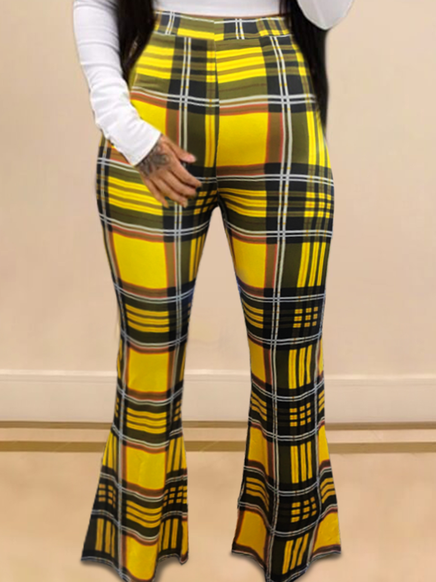 LW Trendy Grid Print Yellow Pants
