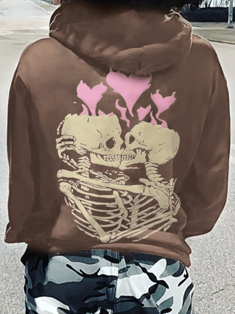 LW Drawstring Mixed Print Hoodie