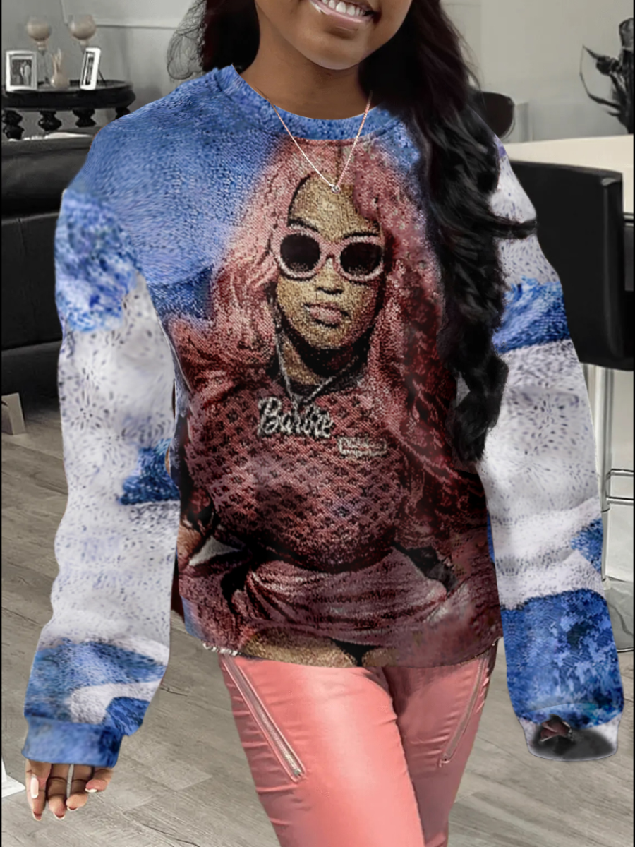 LW Pattern Print Cartoon Loose Sweatshirt