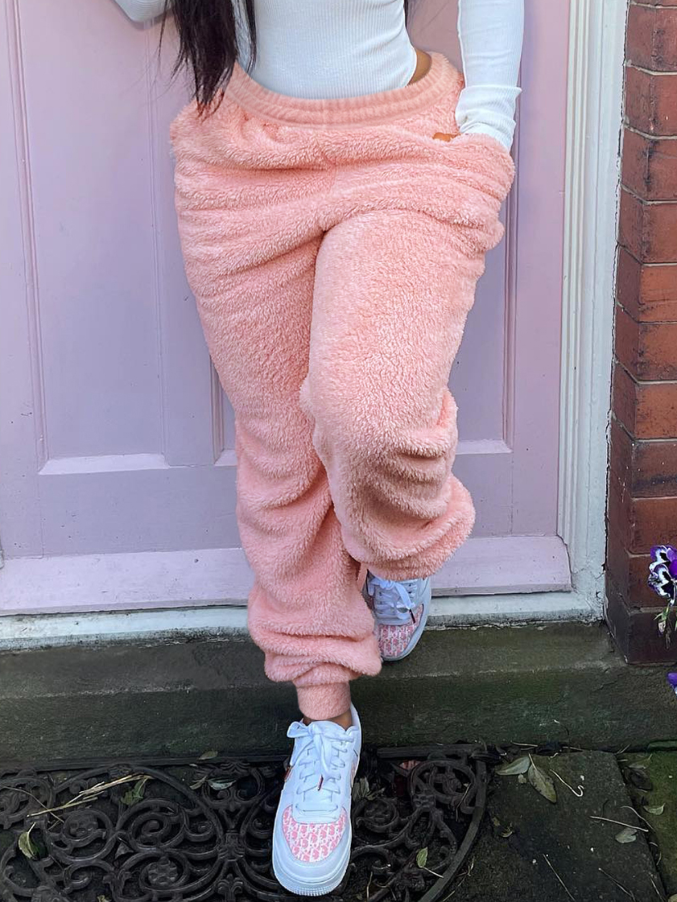 LW Plus Size Mid Waist Pocket Design Teddy Pants