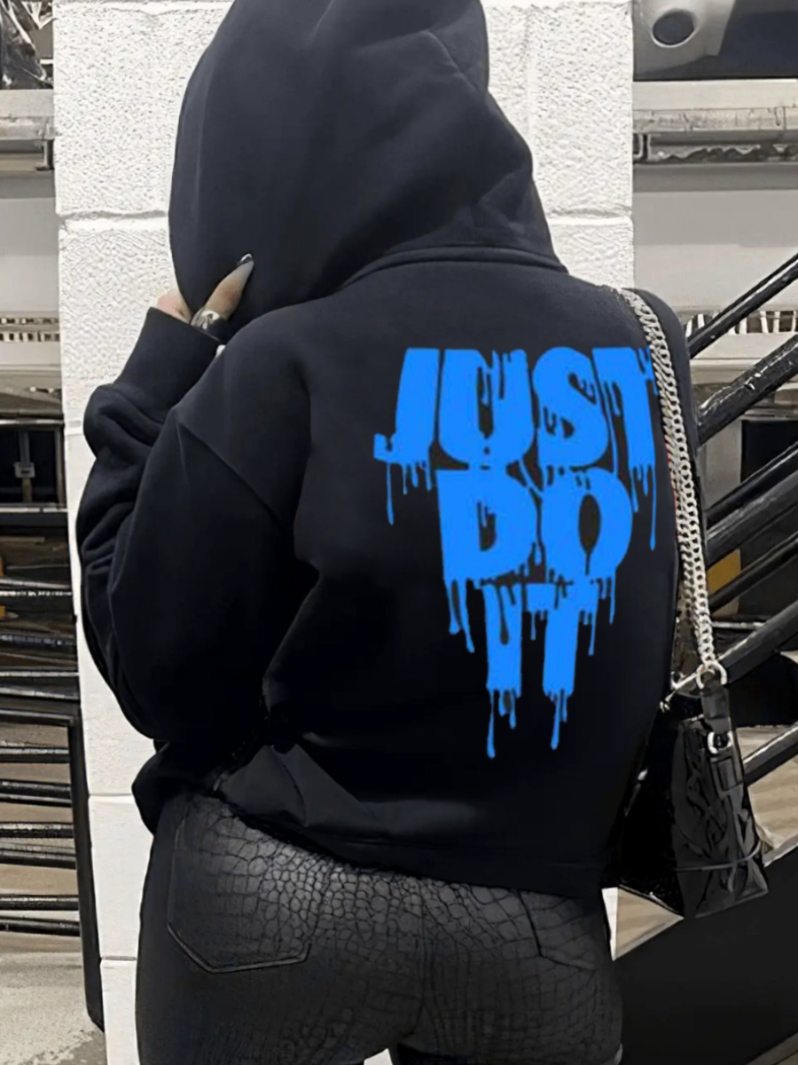 LW Plus Size Just Do It Letter Print Pocket Design Jacket