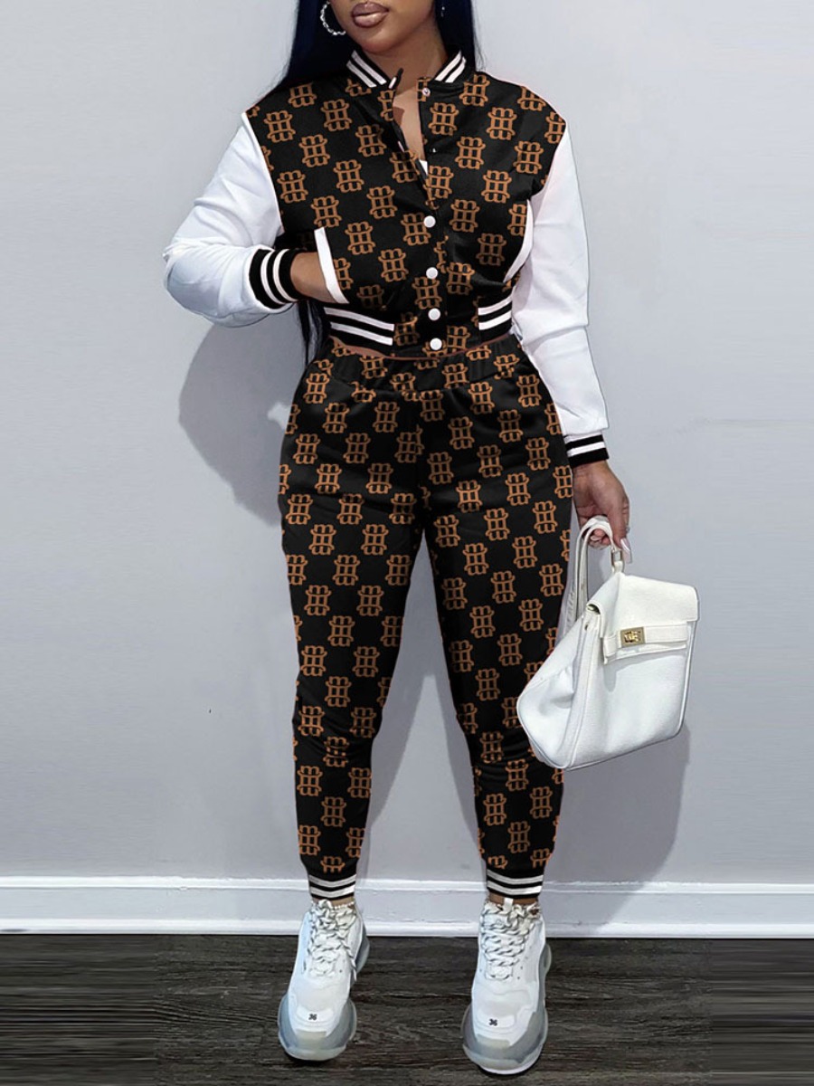 LW Letter Print Striped Pants Set