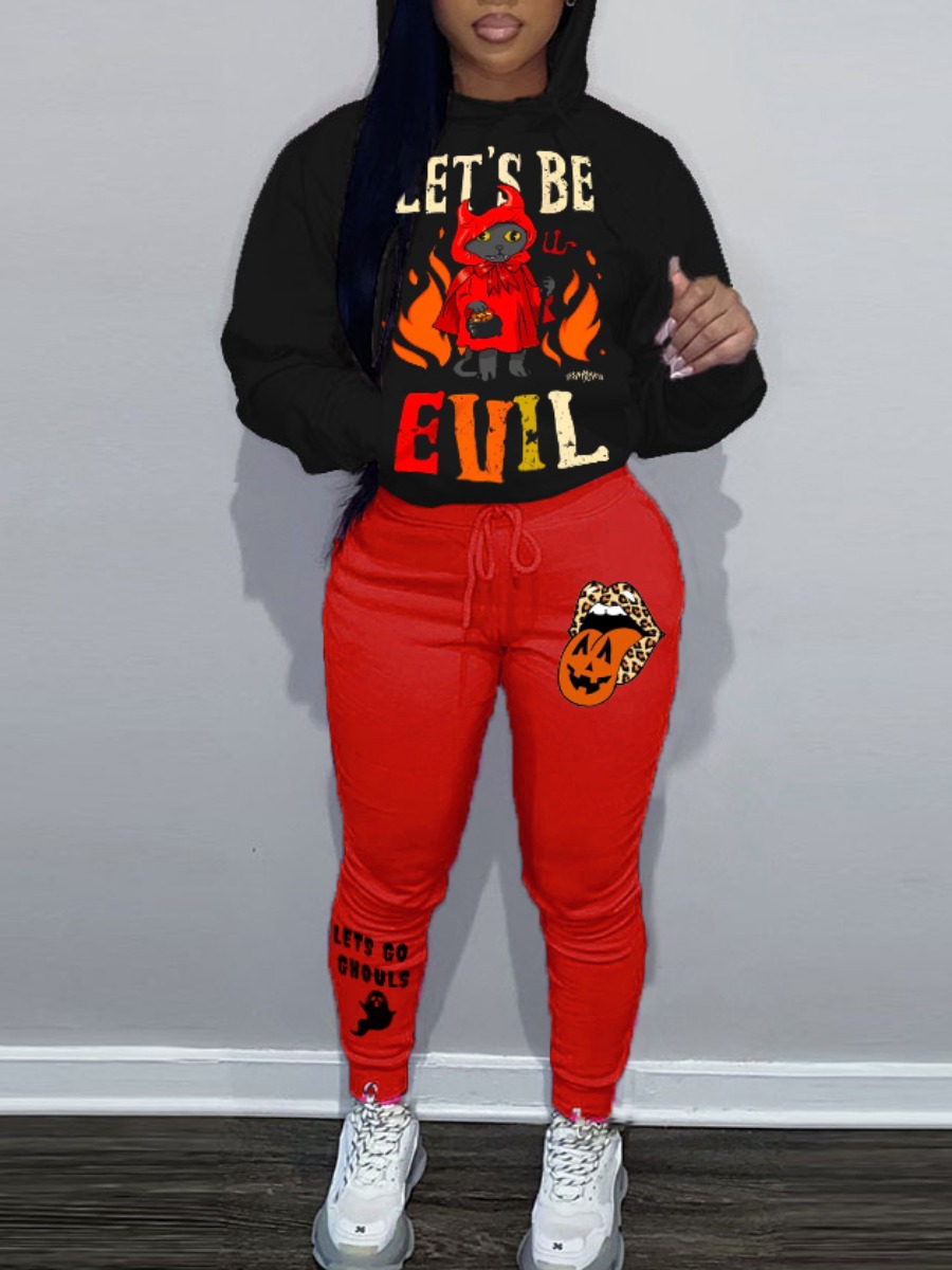LW Drawstring Cartoon Print Two-piece Pants Set