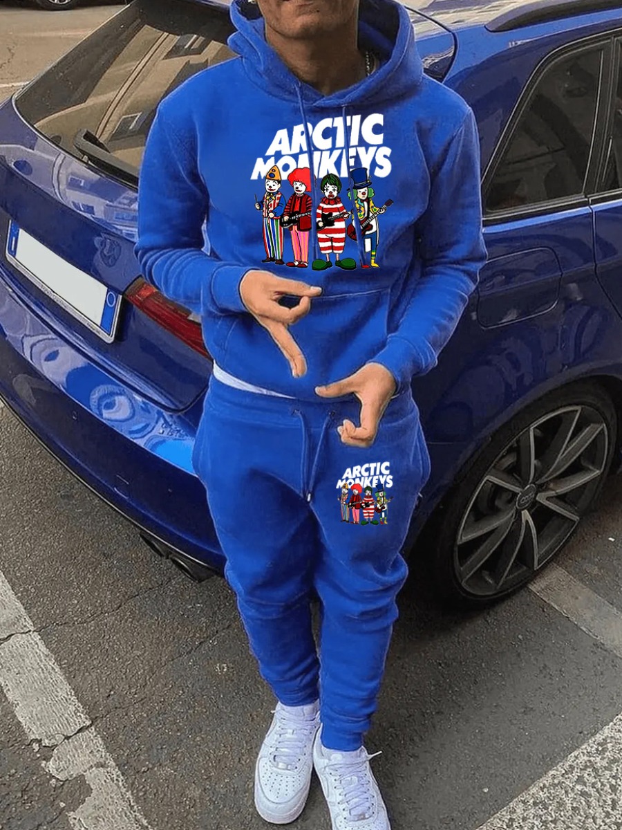 LW Men Cartoon Letter Print Kangaroo Pocket Tracksuit Set