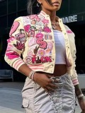 LW Lip Letter Decor Striped Jacket