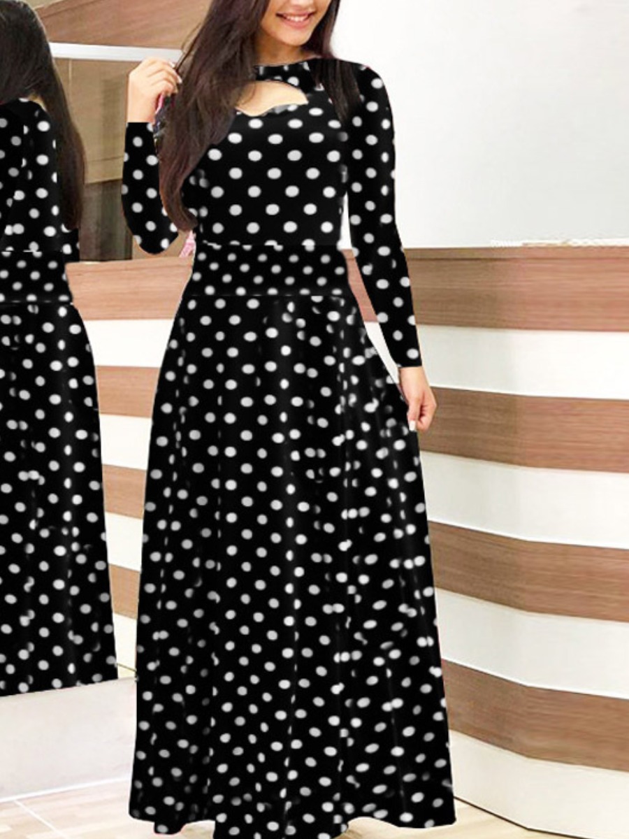 LW Plus Size Dot Print Cut Out A Line Dress