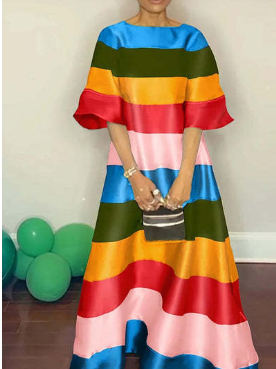 LW Striped Patchwork Backless Loose Dress