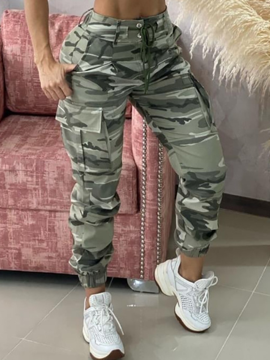 LW Camo Print Kangaroo Pocket Drawstring Pants