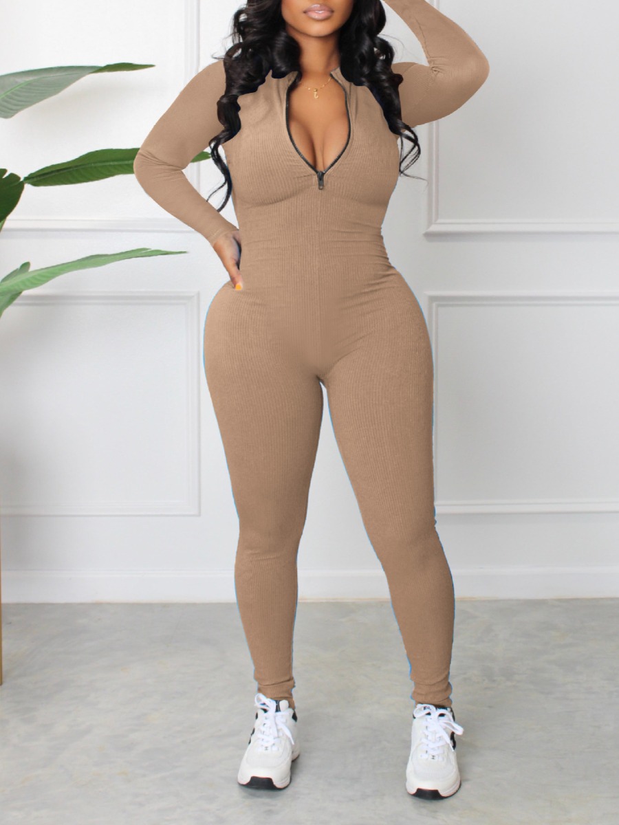 LW Zipper Design Skinny Jumpsuit