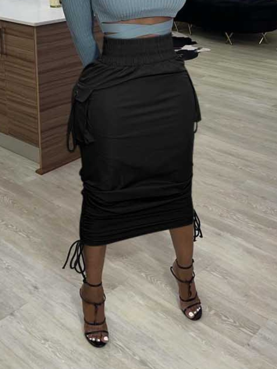 LovelyWholesale Drawstring Pocket Design Skirt Summer Nine Points Sleeve Casual Spring Summer 2024