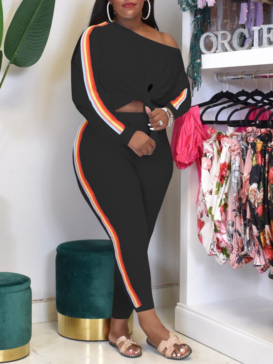 LW Plus Size Striped Bandage Design Pants Set