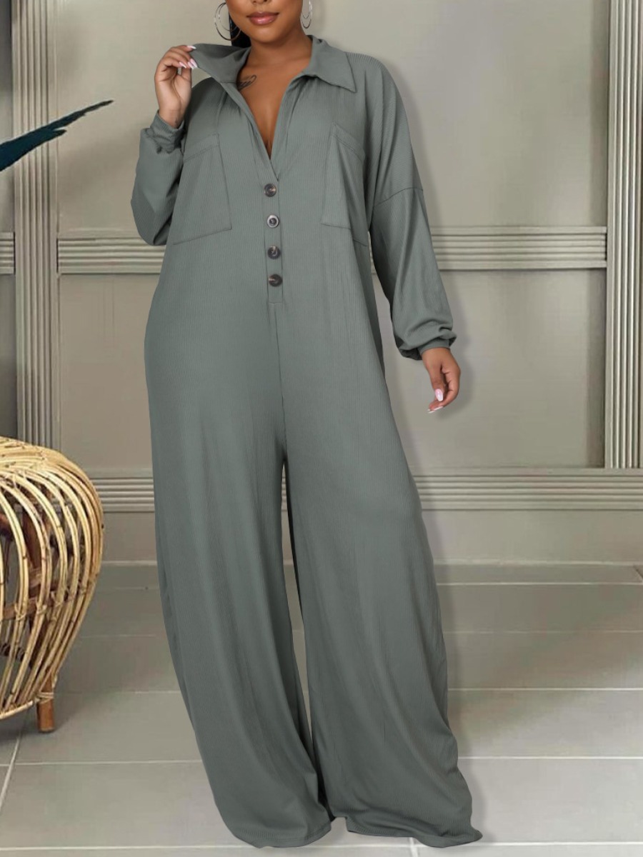 LW Plus Size Dropped Shoulder Pocket Design Loose Jumpsuit