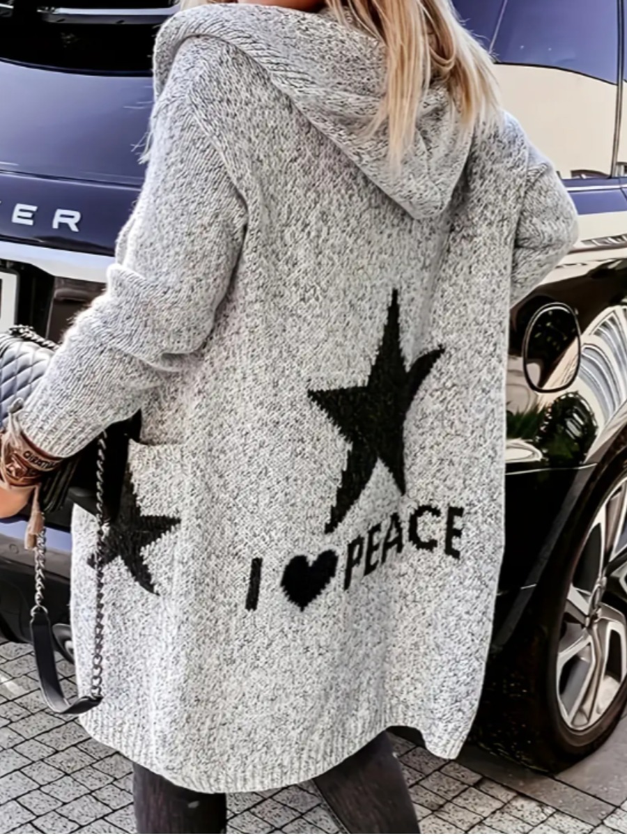 LW Star Heart Letter Print Cardigan