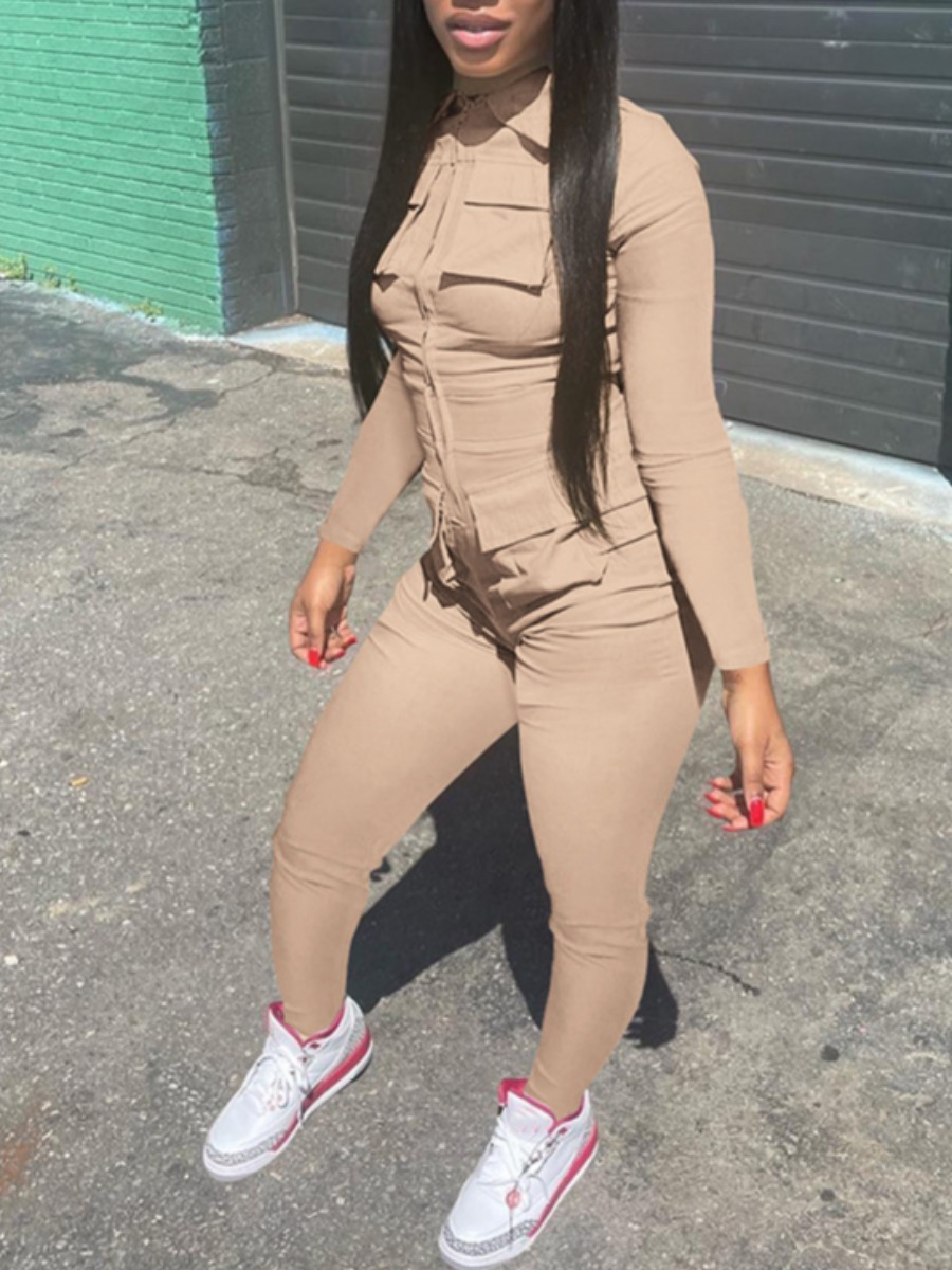 LW Zipper Pocket Design Skinny Jumpsuit