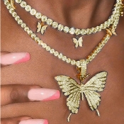 LW Rhinestone Butterfly Alloy Necklace