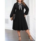 LW Plus Size Tie Neck Striped A Line Dress