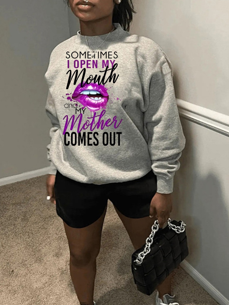 LW Plus Size Lip Letter Print Sweatshirt 5X