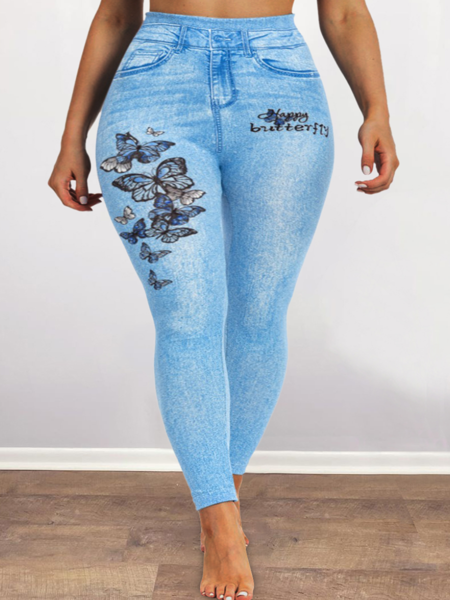 LW Plus Size High Waist Butterfly Letter Print Pants