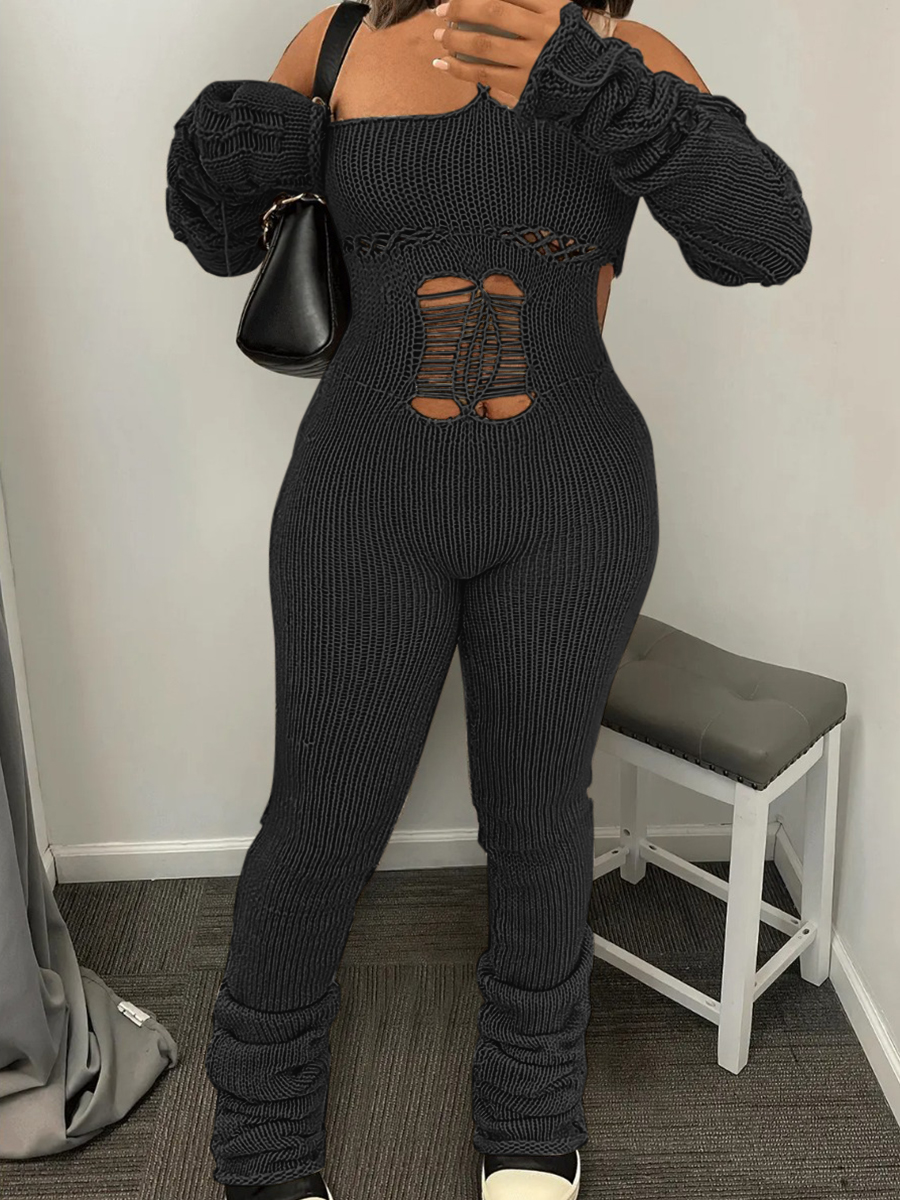 LW SXY Bandage Design Backless Pierced Skinny Jumpsuit