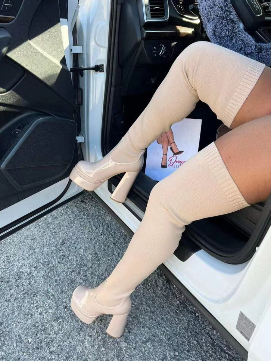 LW Round Neck Thigh High Boots