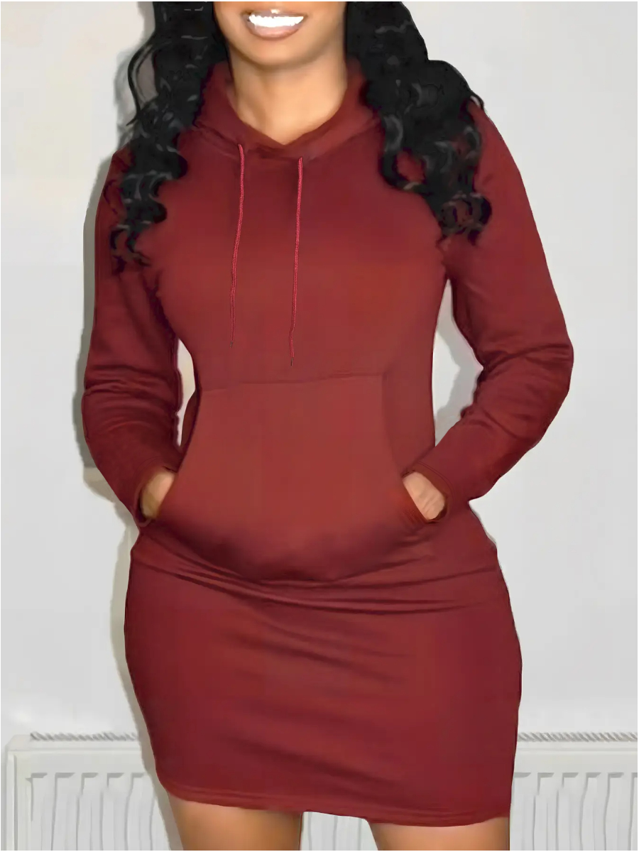 LW BASICS Plus Size Hooded Collar Kangaroo Pocket Sweat Dress