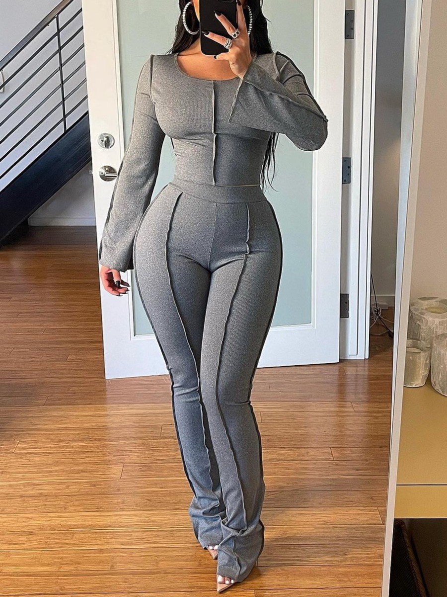 LW BASICS Crop Top Line Stitching High Waist Pants
