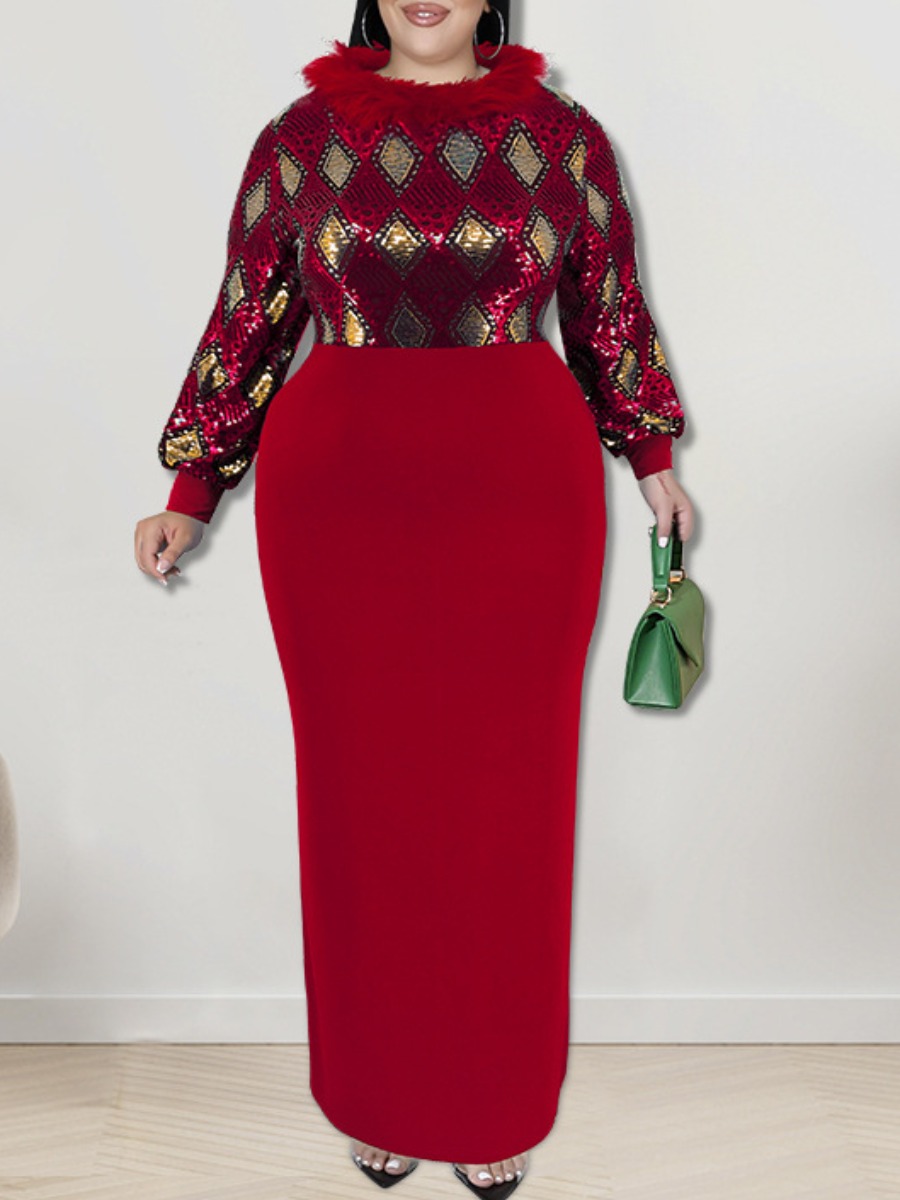 LW Plus Size Sequined Geometric Pattern Bodycon Dr