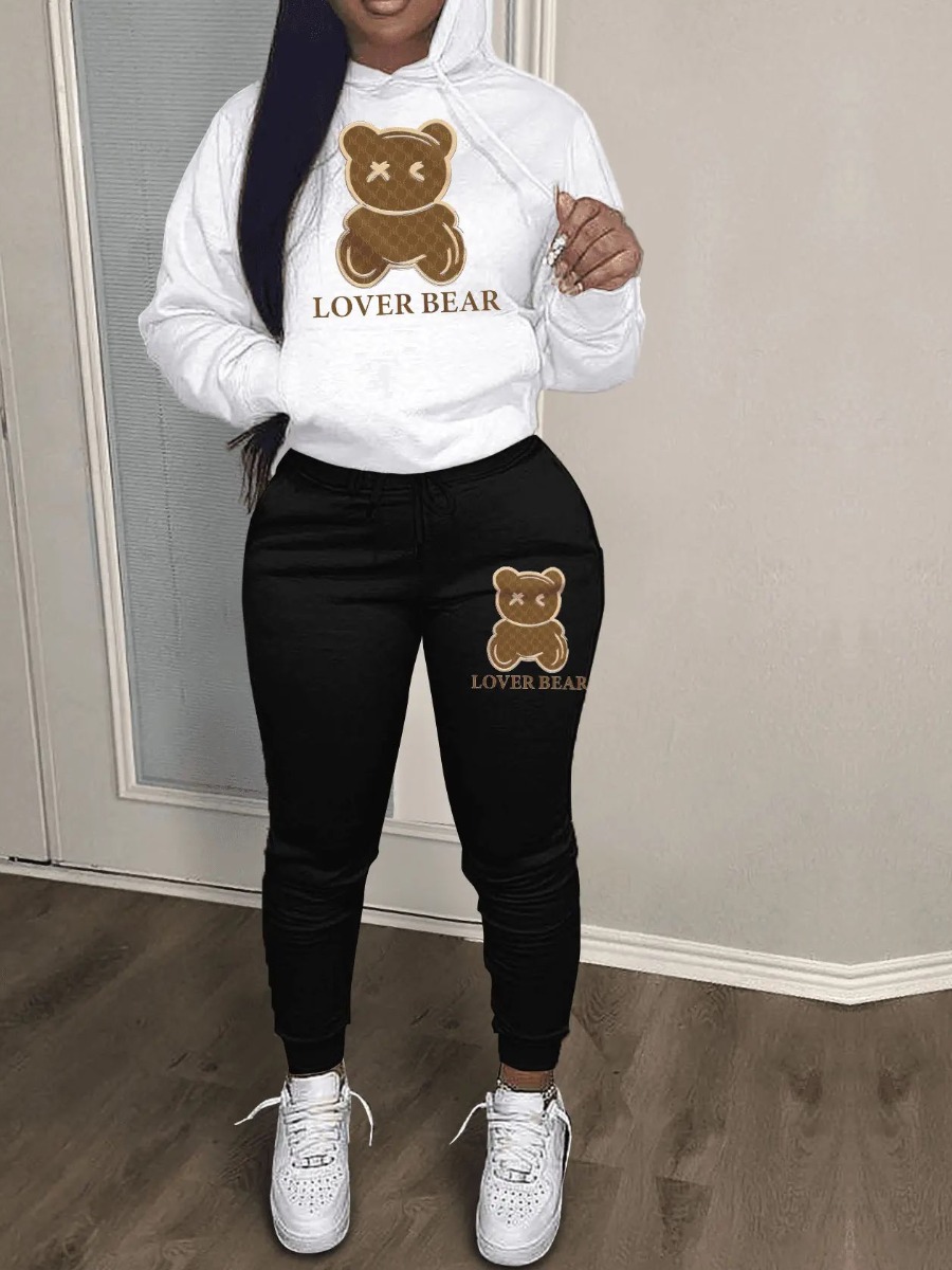 LW Plus Size Teddy Bear Letter Print Kangaroo Pock