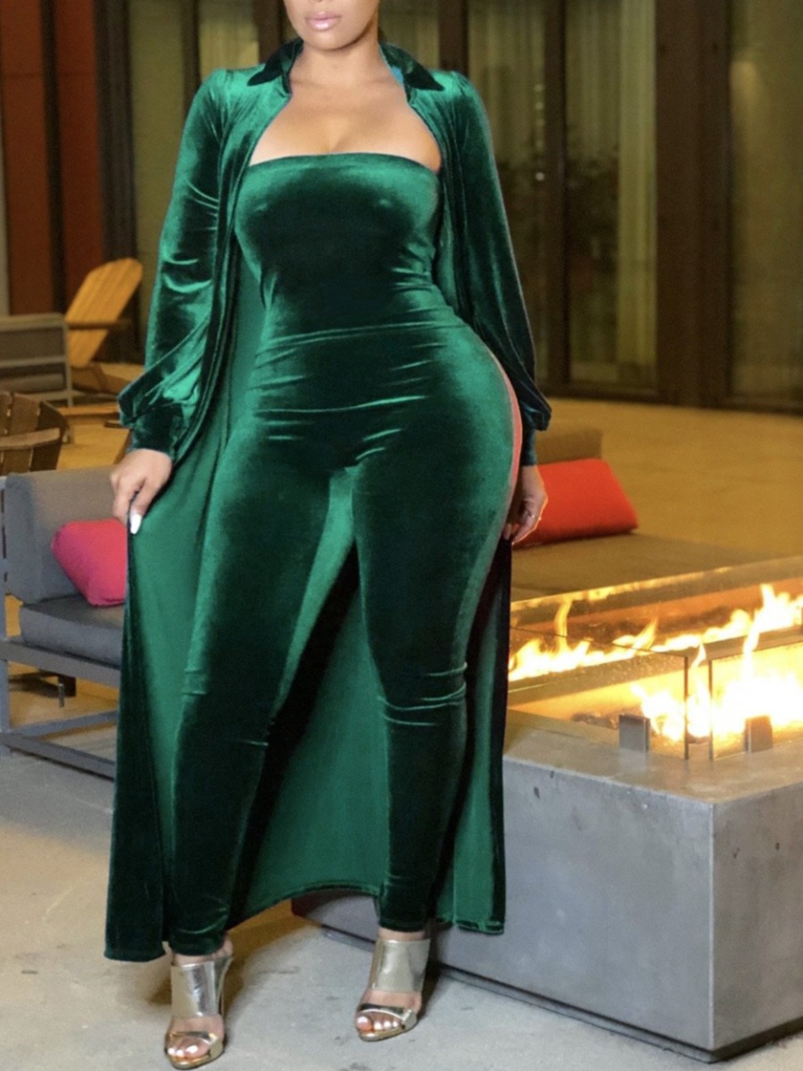 LovelyWholesale Plus Size Velvet Off The Shoulder Skinny Pants Set Fall Long Sleeve Casual Solid Color Turndown Collar  3X Spring Summer 2024