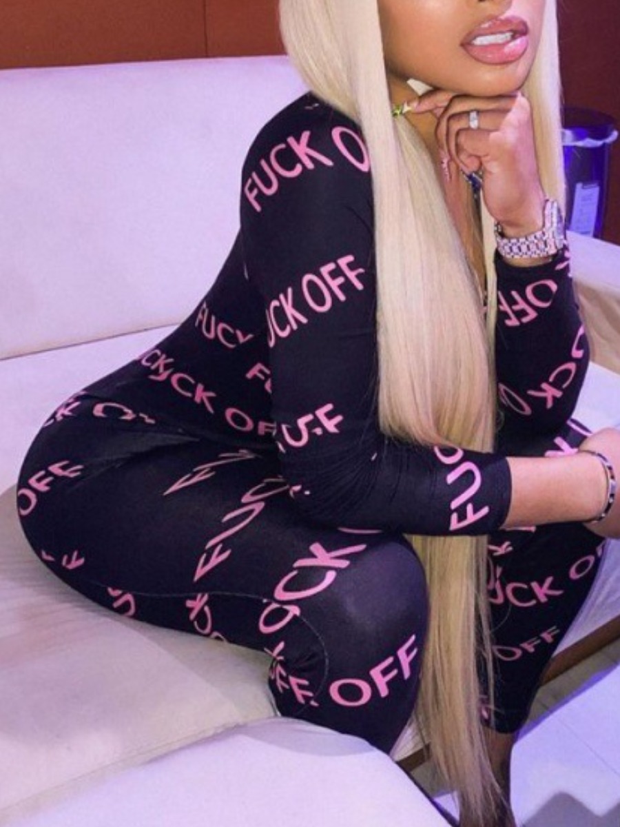 LW Letter Print Skinny Jumpsuit