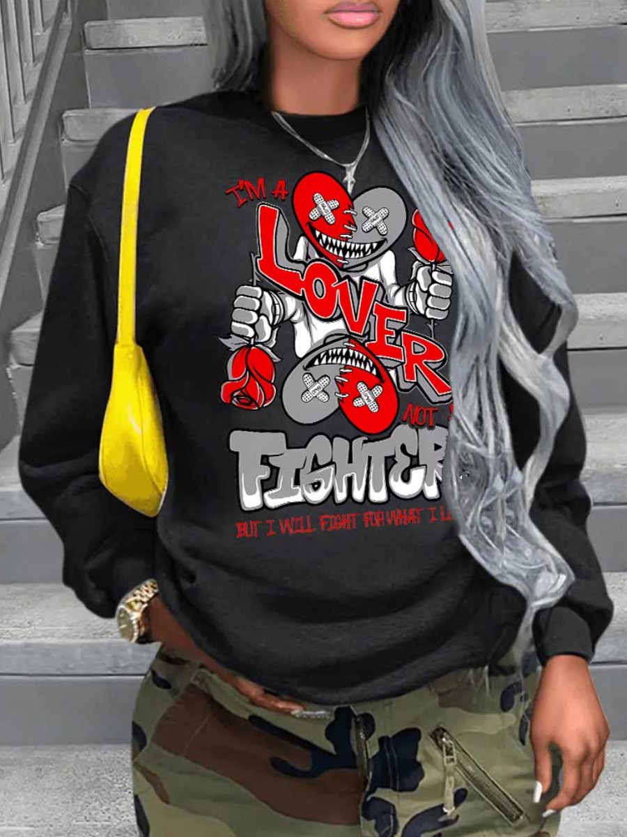 LW Plus Size Cartoon Letter Print Sweatshirt 5X