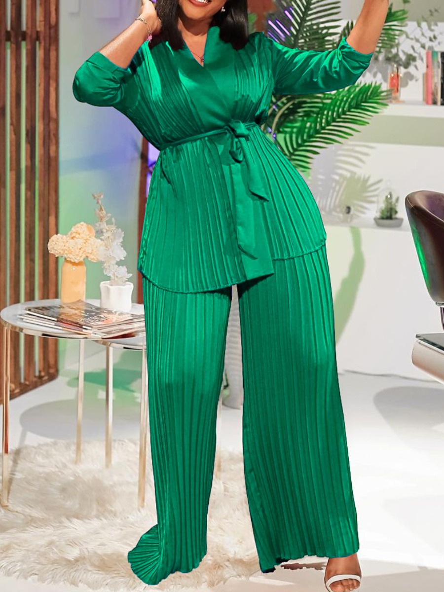 LW Plus Size Pleated Bandage Design Pants Set